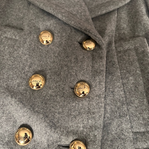 Size XSmall double breasted Coach Heather Gray Wool Pea Coat With gold buttons. - Picture 2 of 15